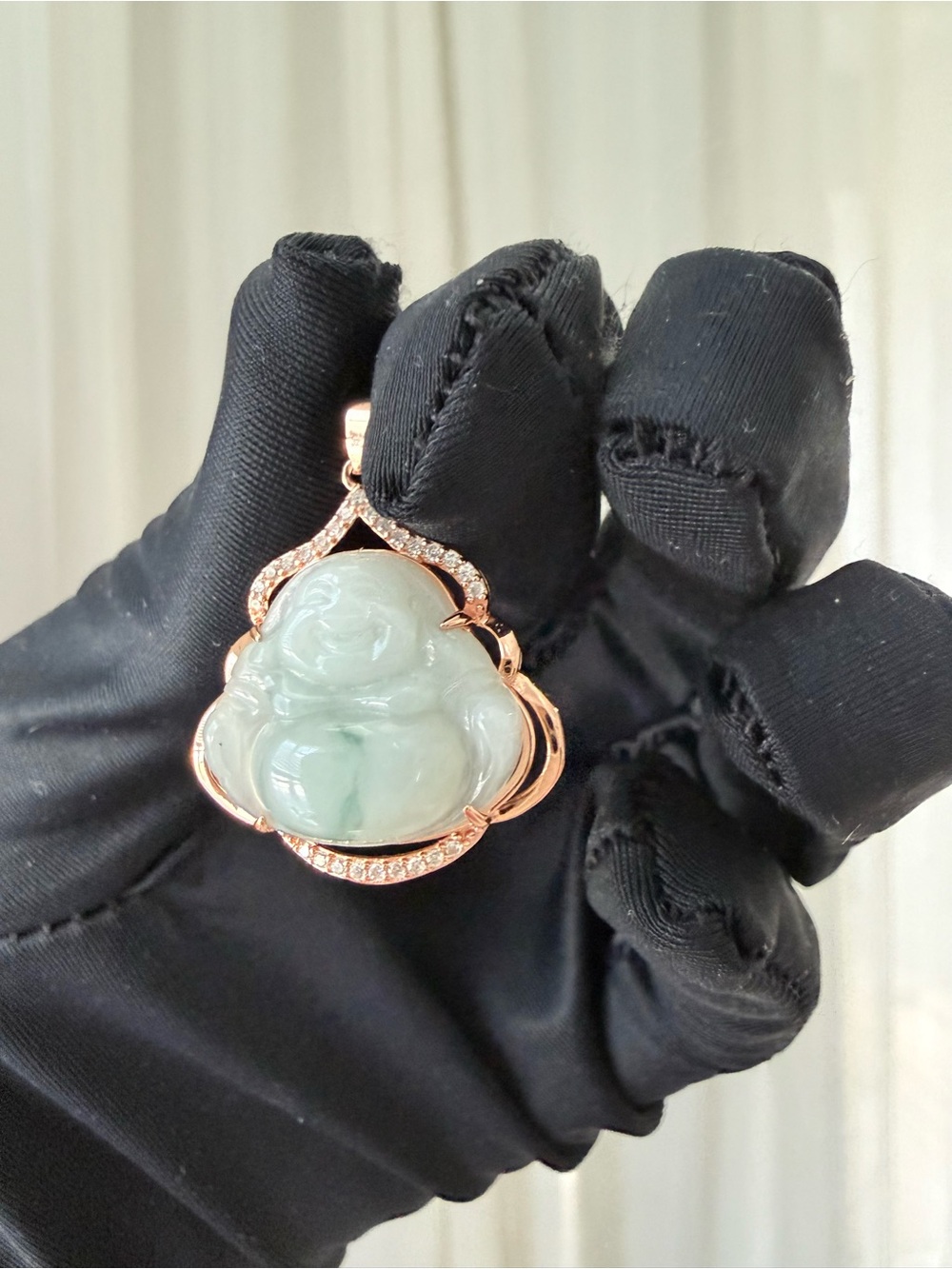 Real Natural Laughing Buddha Grade A Jade Pendent in 925 Silver